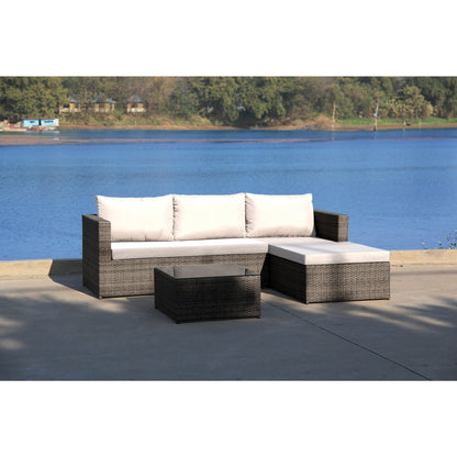 Hospitality Rattan Sapphire 3 Pc Sofa Sectional Set (Grey) 1473-GRY-3PC-SET - BetterPatio.com
