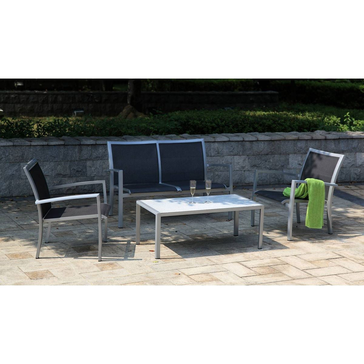 Hospitality Rattan Sapphire 4 Pc Sling Conversation Living Set 1509-GRY-4PC-SET - BetterPatio.com