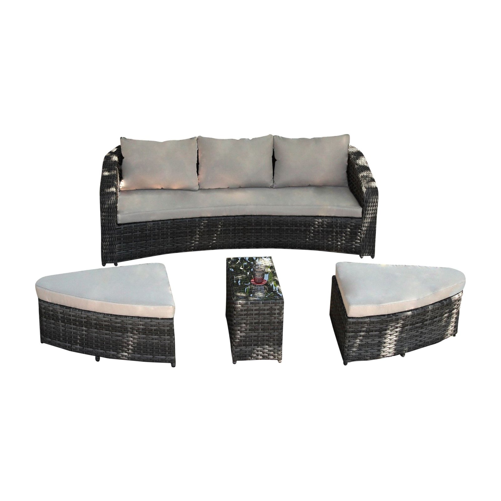 Hospitality Rattan Sapphire 4 Pc Daybed Set 1516-GRY-4PC-SET - BetterPatio.com