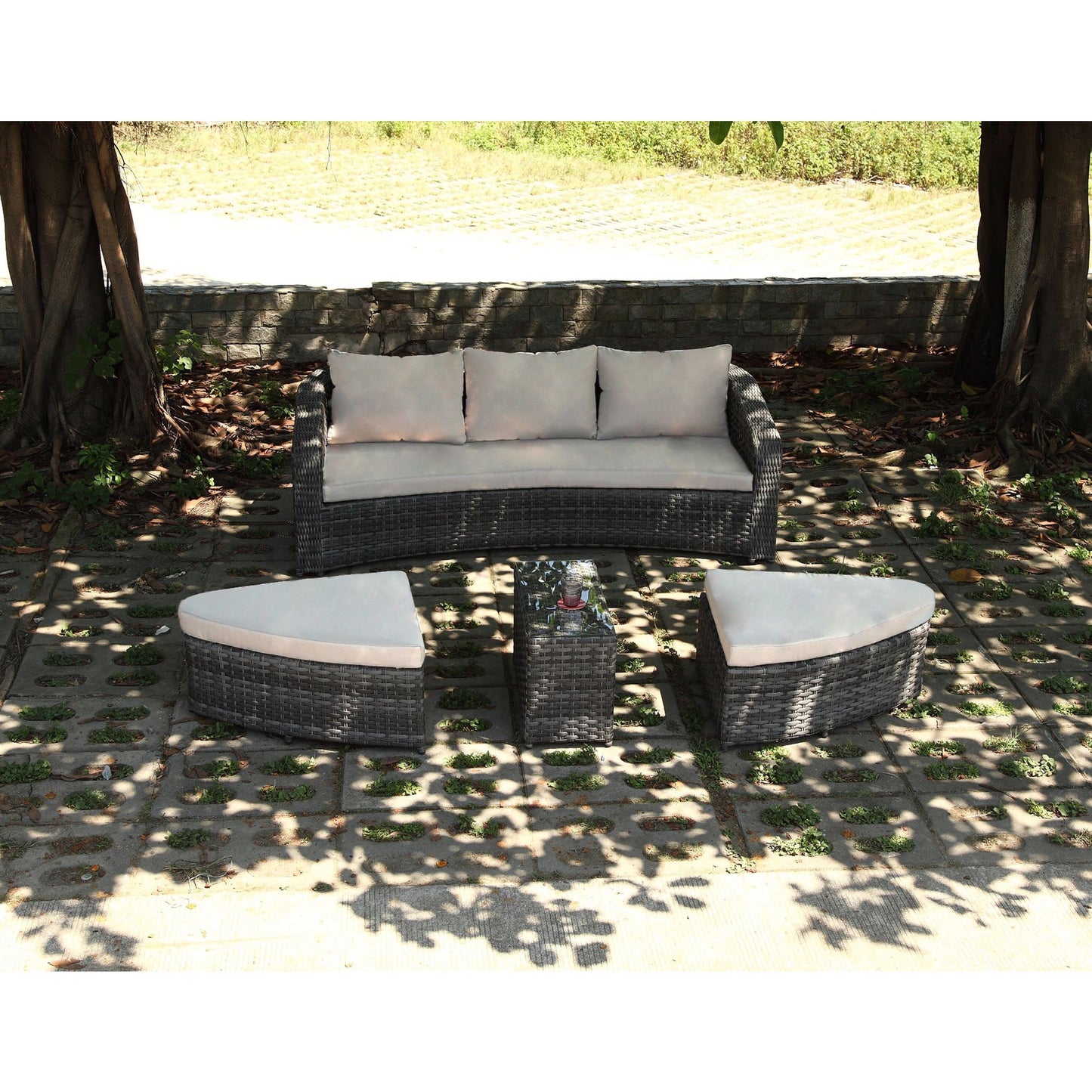 Hospitality Rattan Sapphire 4 Pc Daybed Set 1516-GRY-4PC-SET - BetterPatio.com