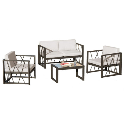 Hospitality Rattan Sapphire 4 Pc Conversation / Living Set With Cushion 1529-GRY-4PC-SET - BetterPatio.com