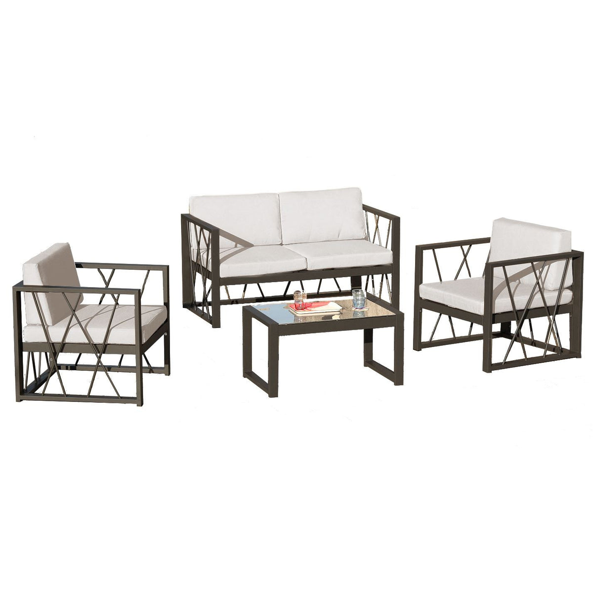 Hospitality Rattan Sapphire 4 Pc Conversation / Living Set With Cushion 1529-GRY-4PC-SET - BetterPatio.com