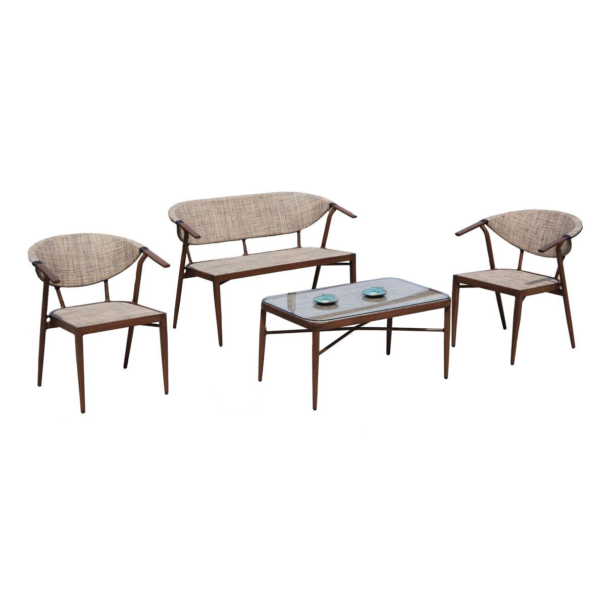Hospitality Rattan Sapphire 4 Pc Living Set 1638-BRW-4PC-SET - BetterPatio.com