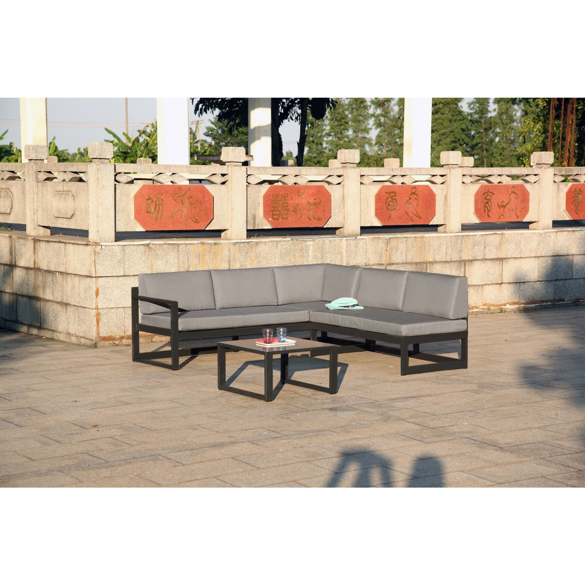 Hospitality Rattan Sapphire 3 Pc Sectional Set 1641-GRY-3PC-SET - BetterPatio.com