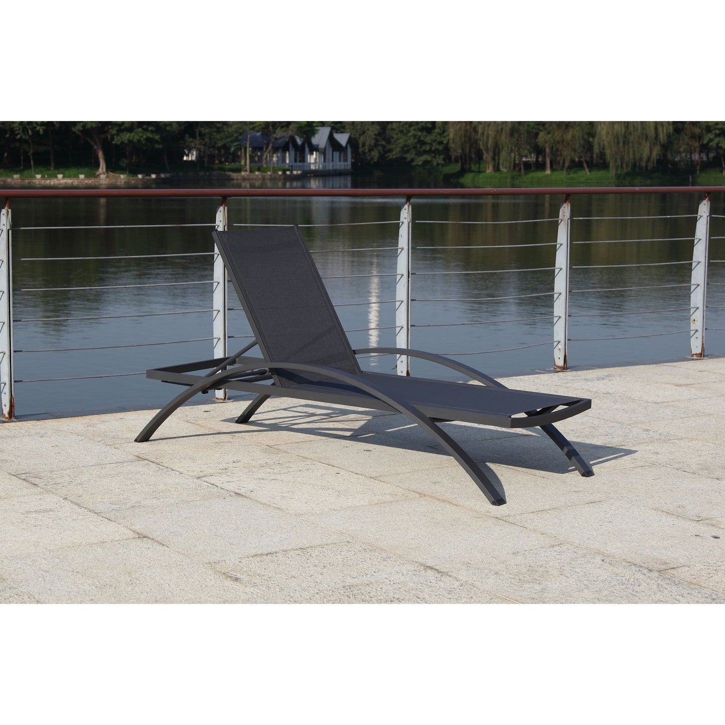 Hospitality Rattan Sapphire Aluminum Sling Lounger 1647-GRY - BetterPatio.com