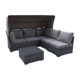 Hospitality Rattan 4 Pc Daybed W/Canopy Set 1661-GRY-4PC-SET