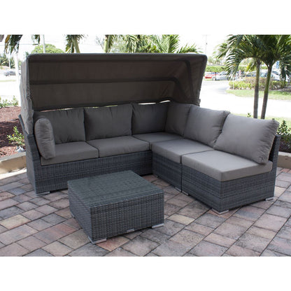 Hospitality Rattan 4 Pc Daybed W/Canopy Set 1661-GRY-4PC-SET - BetterPatio.com