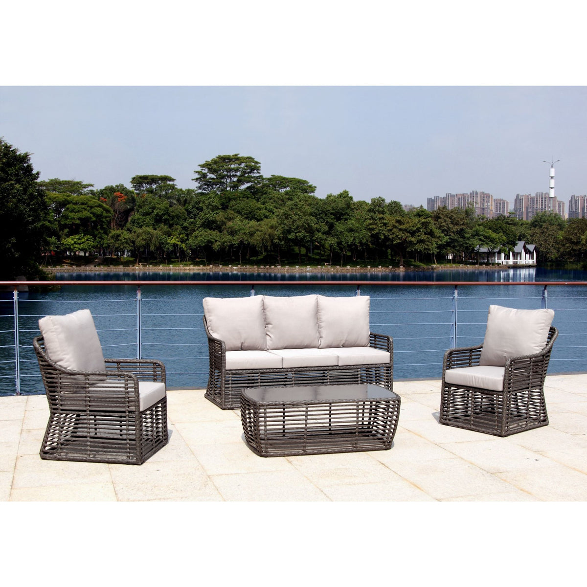 Hospitality Rattan Sapphire 4 Pc Sofa Set With Cushion 2183-GRY-4PC-SET - BetterPatio.com