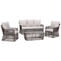Hospitality Rattan Sapphire 4 Pc Sofa Set With Cushion 2183-GRY-4PC-SET