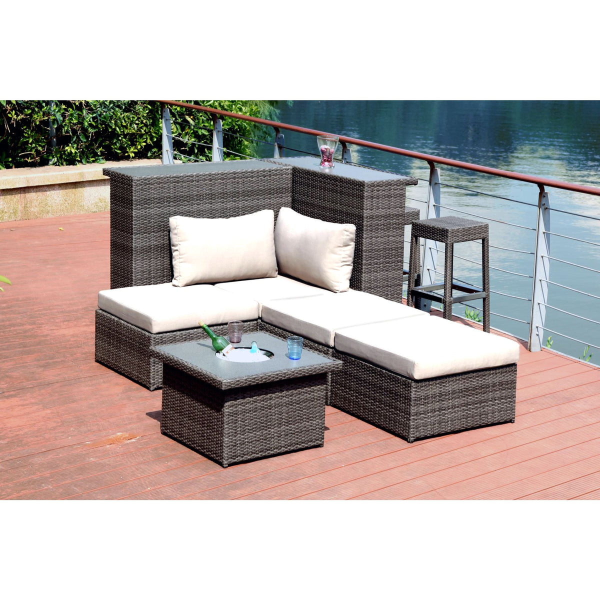 Hospitality Rattan Sapphire 9 Pc Bar/Sofa Set 2277-GRY-9PC-SET - BetterPatio.com