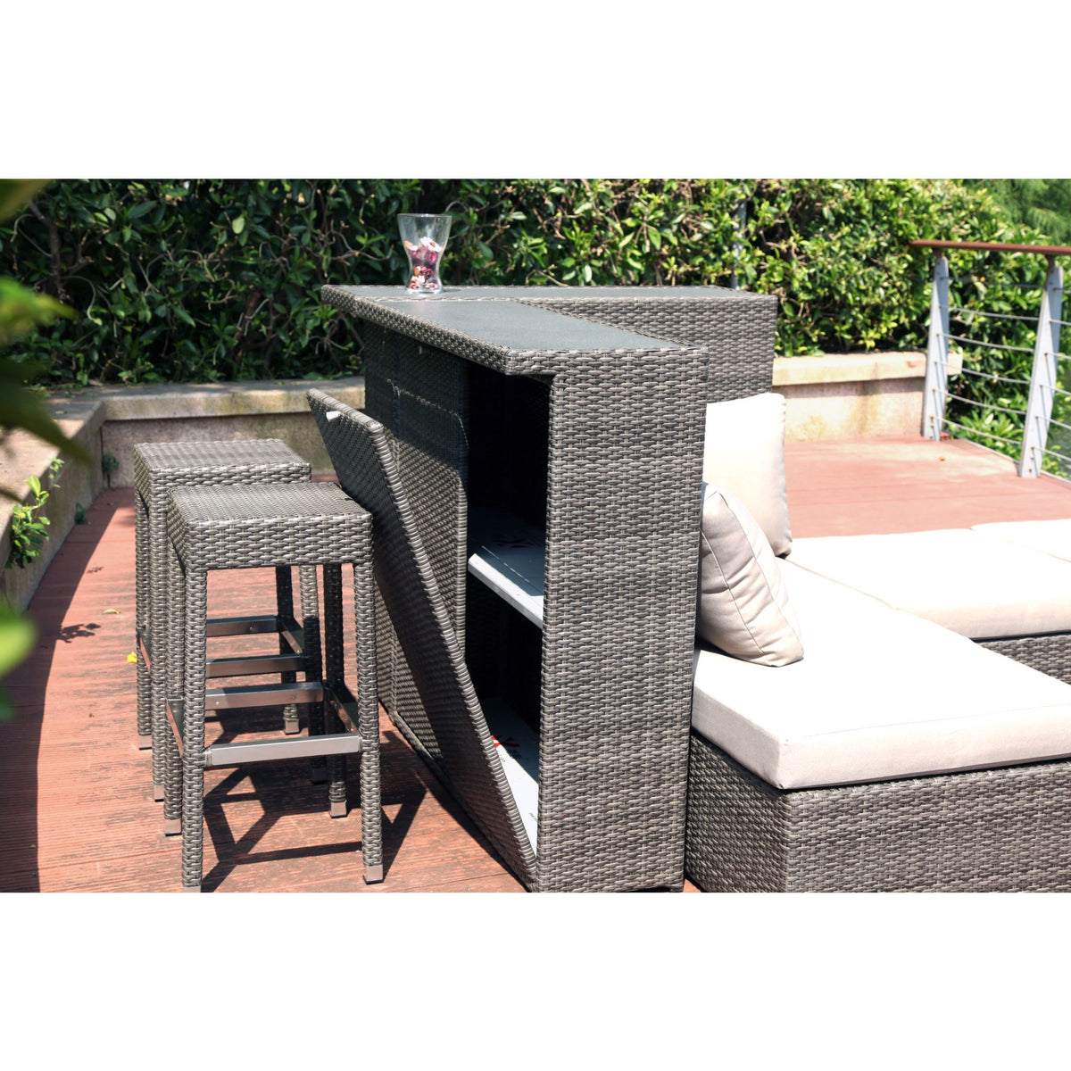 Hospitality Rattan Sapphire 9 Pc Bar/Sofa Set 2277-GRY-9PC-SET - BetterPatio.com