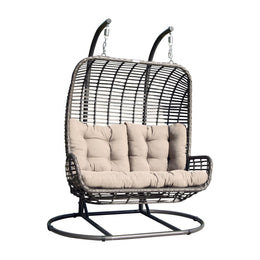 Hospitality Rattan Double Hanging Chair With Stand & Cushion 2320-GRY