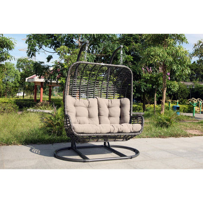 Hospitality Rattan Double Hanging Chair With Stand & Cushion 2320-GRY - BetterPatio.com