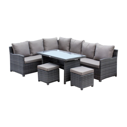 Hospitality Rattan 5 Pc Sectional Dining Set 3215F-GRY-5PC-SET - BetterPatio.com