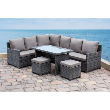 Hospitality Rattan 5 Pc Sectional Dining Set 3215F-GRY-5PC-SET - BetterPatio.com