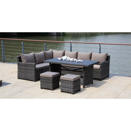 Hospitality Rattan 5 Pc Sectional Dining Set 3215G-GRY-5PC-SET