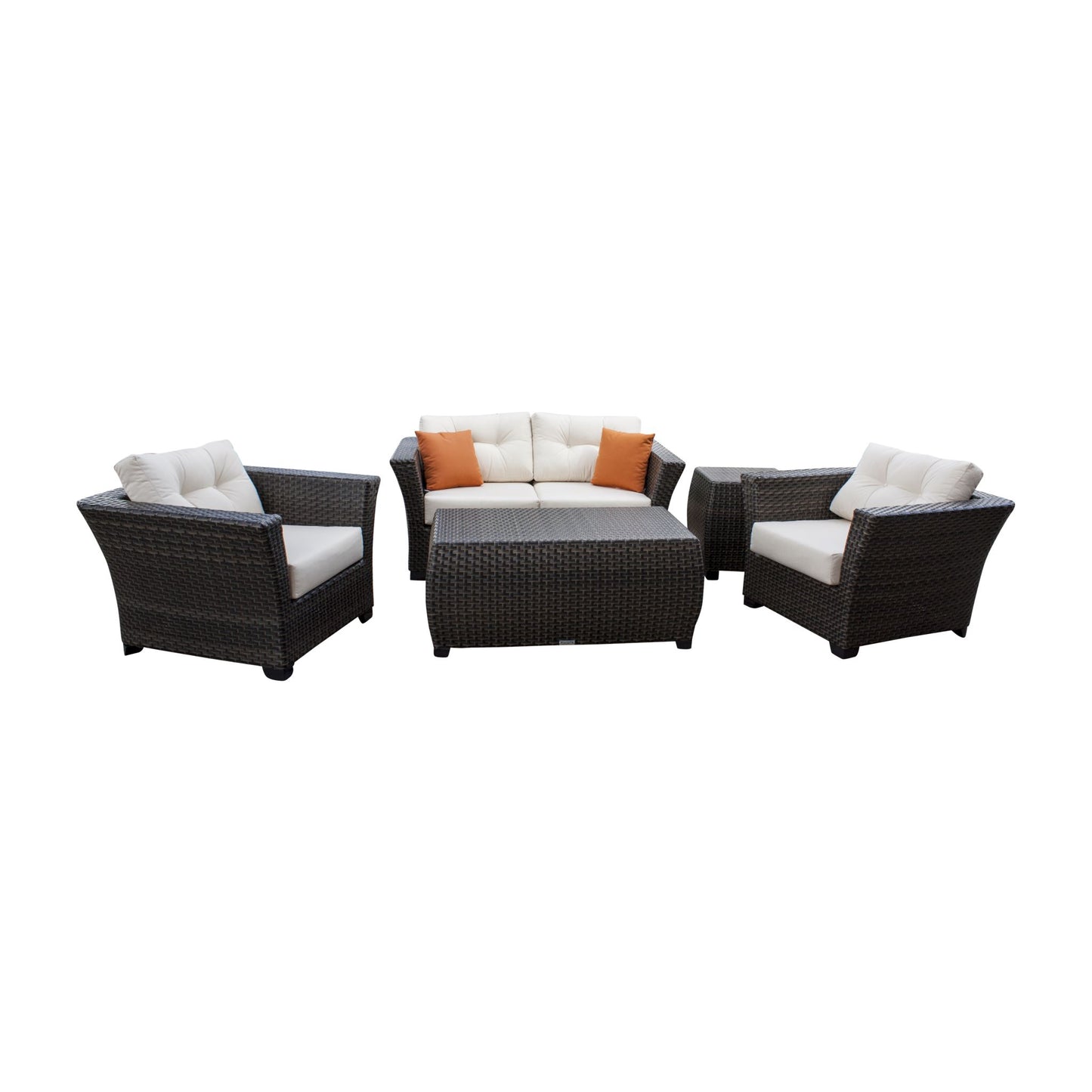 Hospitality Rattan Fiji 5 PC Seating Set w/cushions  901-1347-ATQ-5LC-GLASS - BetterPatio.com