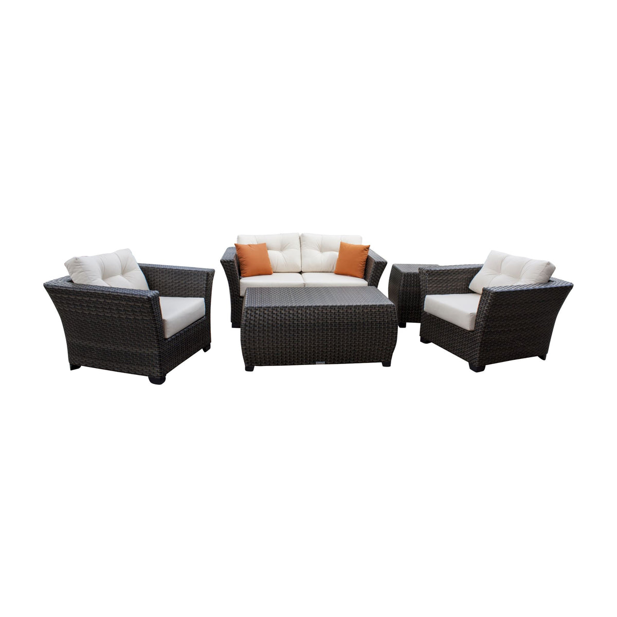 Hospitality Rattan Fiji 5 PC Seating Set w/cushions  901-1347-ATQ-5LC-GLASS - BetterPatio.com