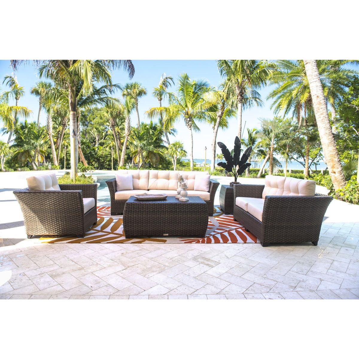 Fiji 5 PC Seating Set with Glass Coffee Table and Seat Cushions 901-1347-ATQ-5PS-GLASS - BetterPatio.com