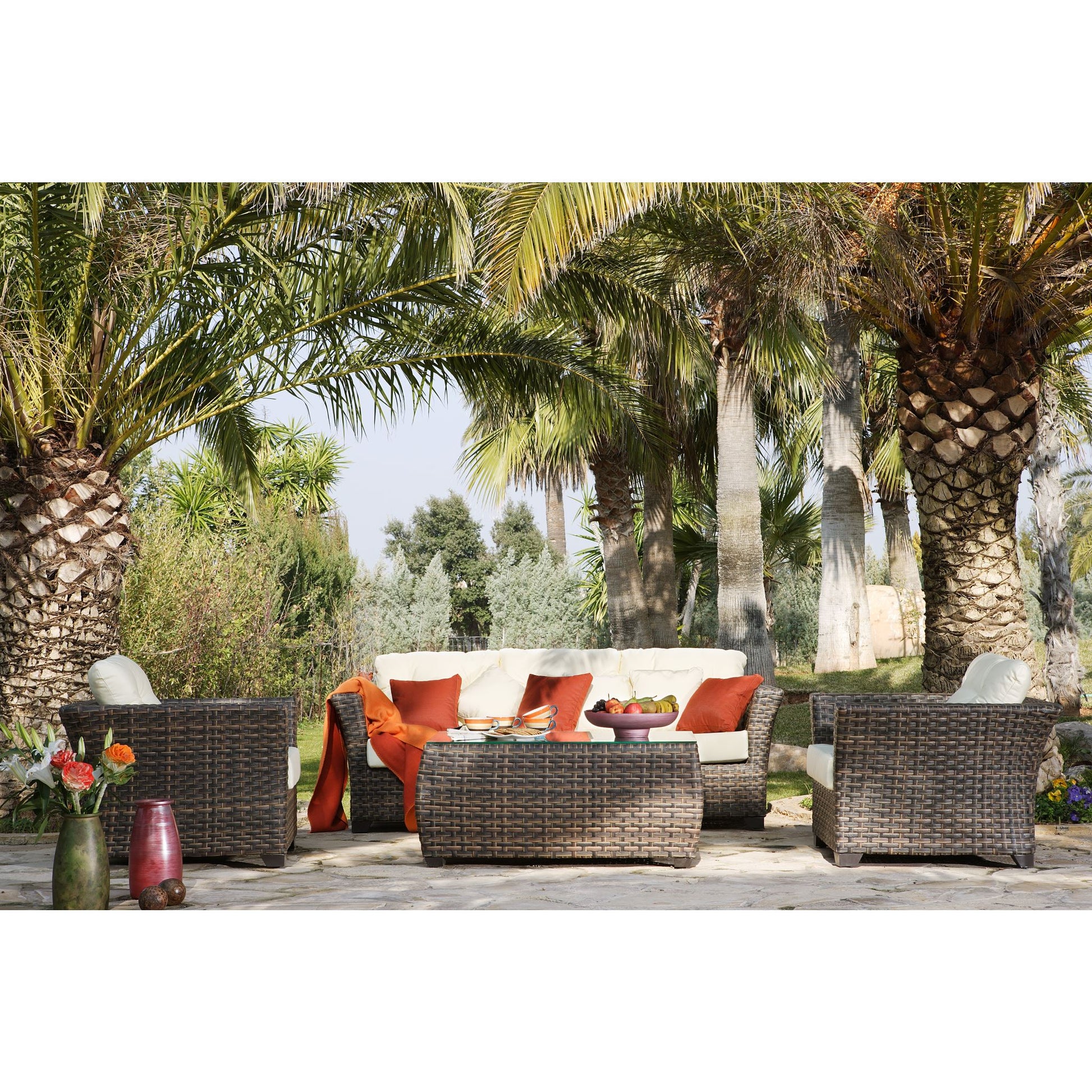 Fiji 5 PC Seating Set w/cushions 901-1347-ATQ-5SC-GLASS - BetterPatio.com