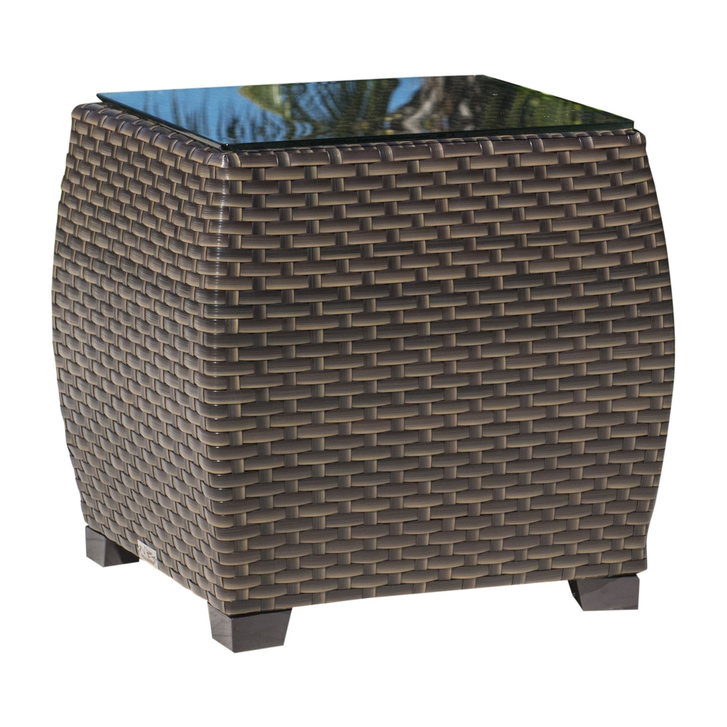 Hospitality Rattan Fiji End Table w/glass 901-1347-ATQ-ET-GL - BetterPatio.com