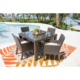 Fiji 5 PC Armchair Dining Set with Glass Top and Seating Cushions 901-3347-ATQ-5DA-GLASS