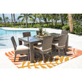 Fiji 7 PC Dining Set with Glass Top and Seating Cushions 901-3347-ATQ-7DS-GLASS