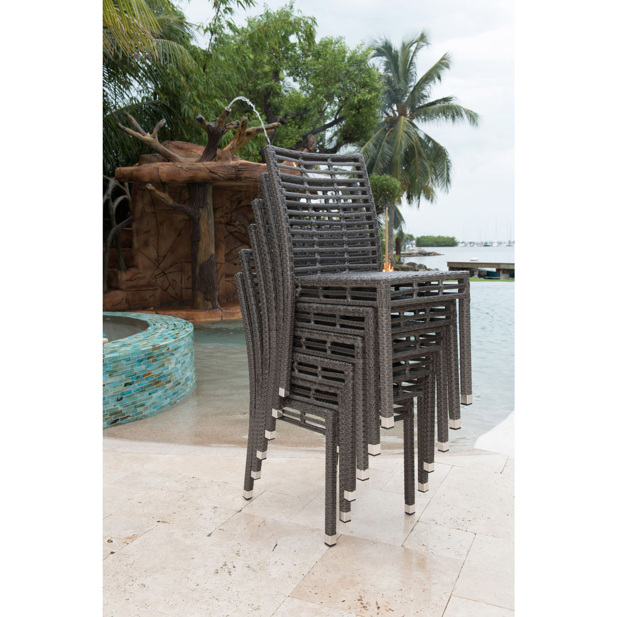 Panama Jack Graphite Stackable Side Chair w/cushion PJO-1601-GRY-SC-CUSH - BetterPatio.com