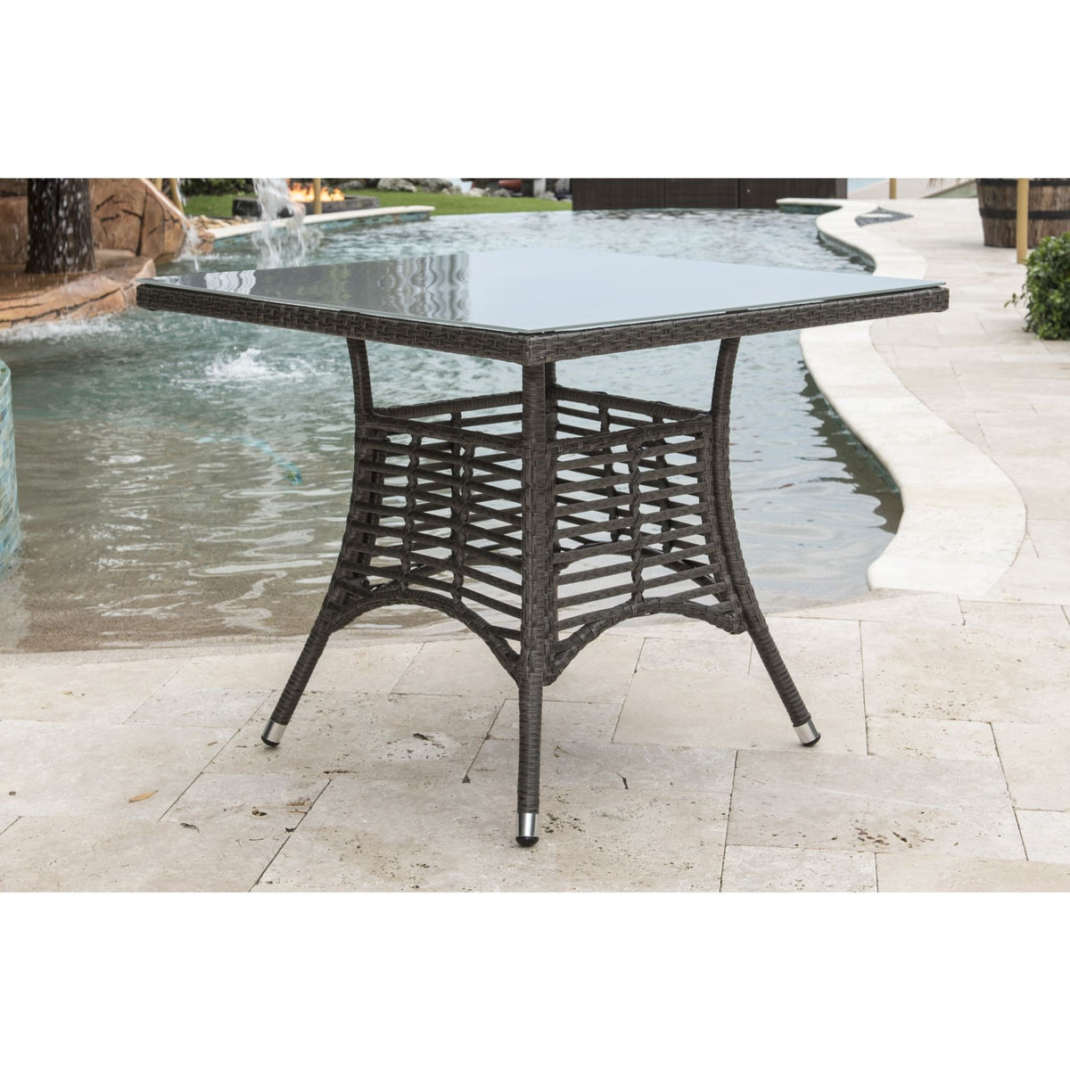 Panama Jack Graphite Square Dining Table 36" W/Frost Glass & Hole PJO-1601-GRY-SQ - BetterPatio.com