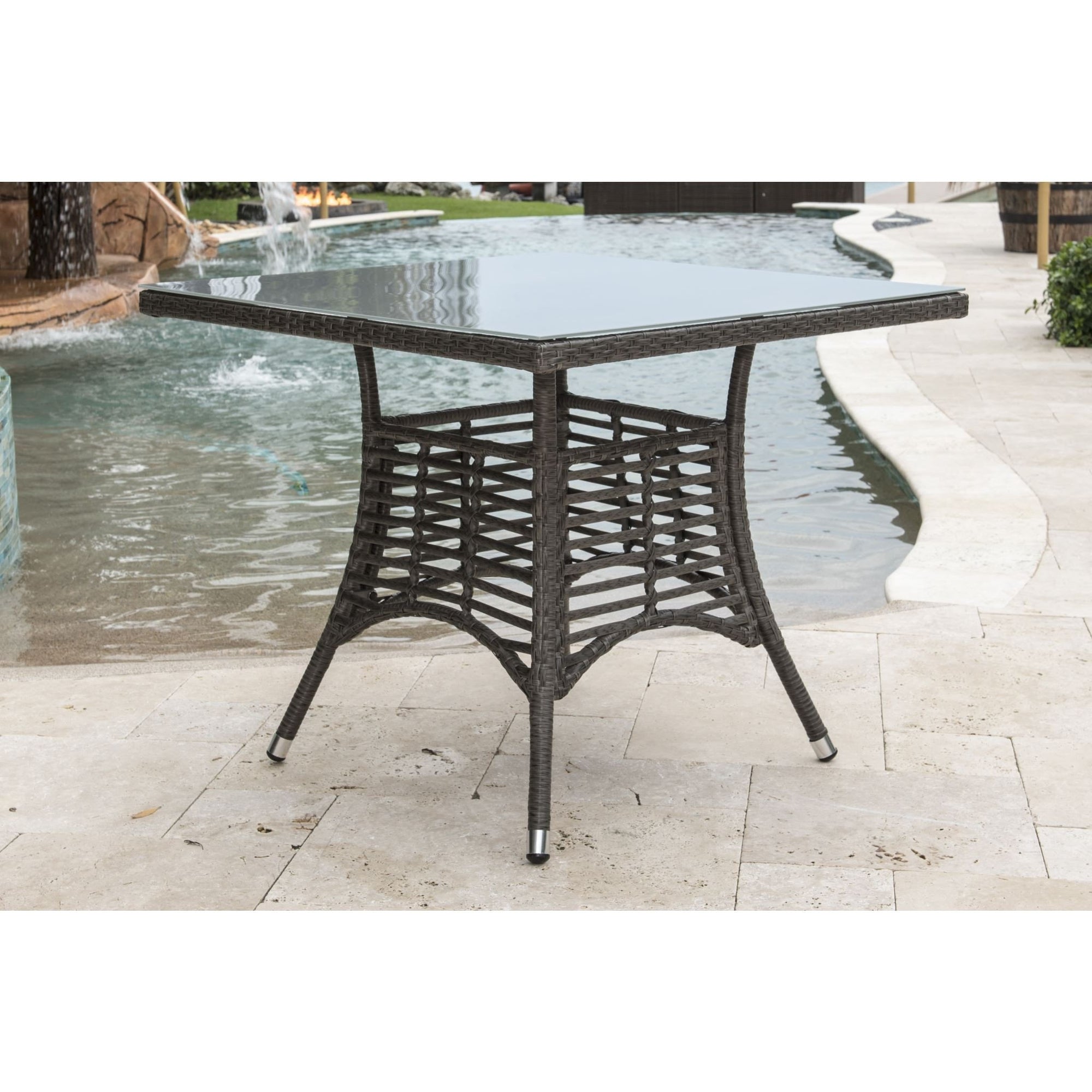 Panama Jack Graphite Square Dining Table 36" W/Frost Glass & Hole PJO-1601-GRY-SQ - BetterPatio.com