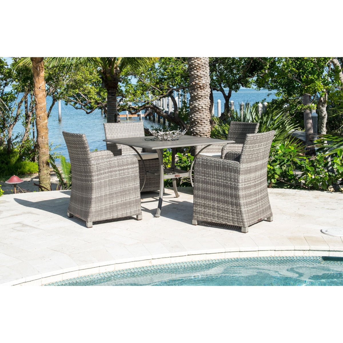 Panama Jack Bridgehampton 5 PC Arm chair Dining Set w/cushions PJO-1701-GRY-5PD-CUSH - BetterPatio.com