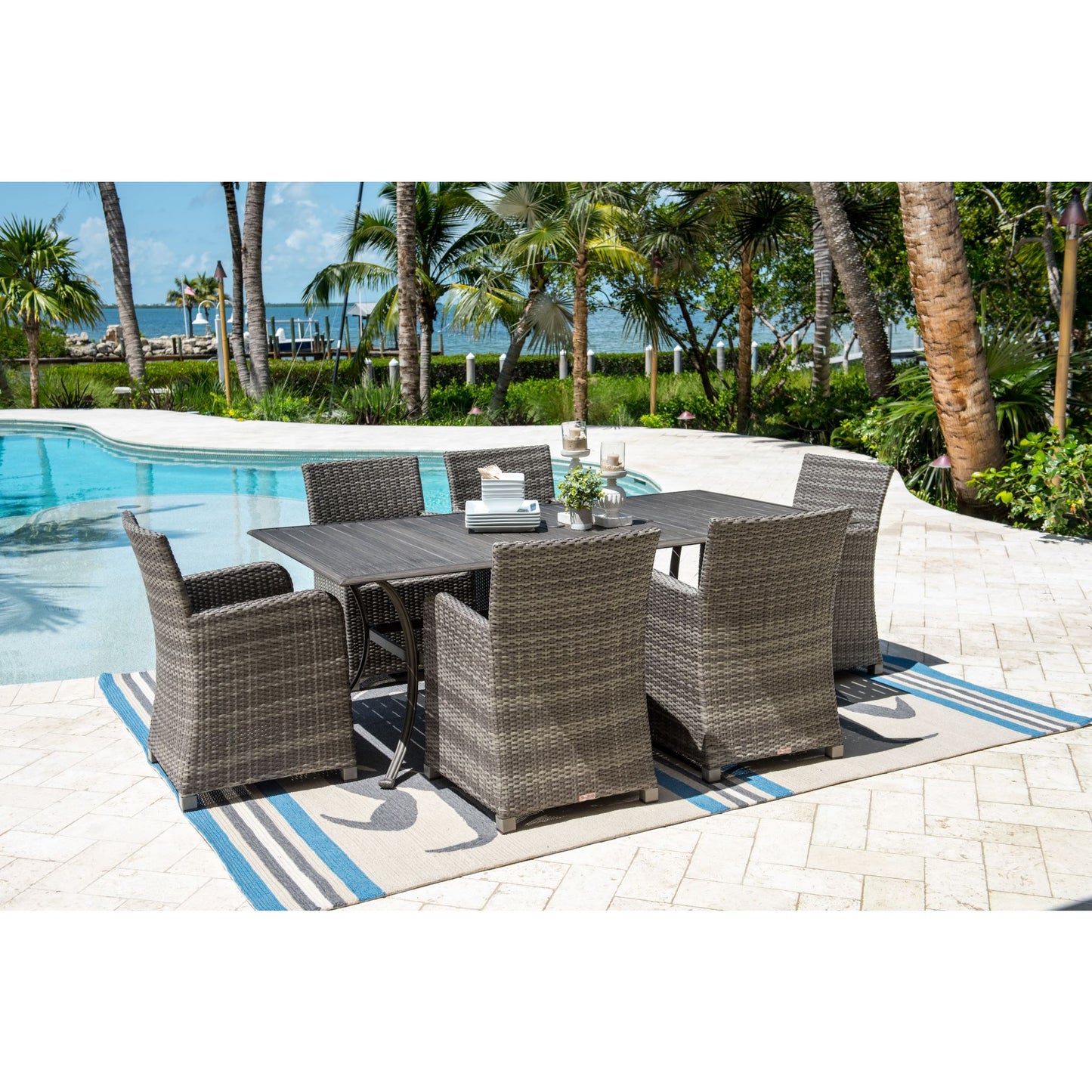 Panama Jack Bridgehampton 7 PC Arm chair Dining Set w/cushions PJO-1701-GRY-7PD-CUSH - BetterPatio.com
