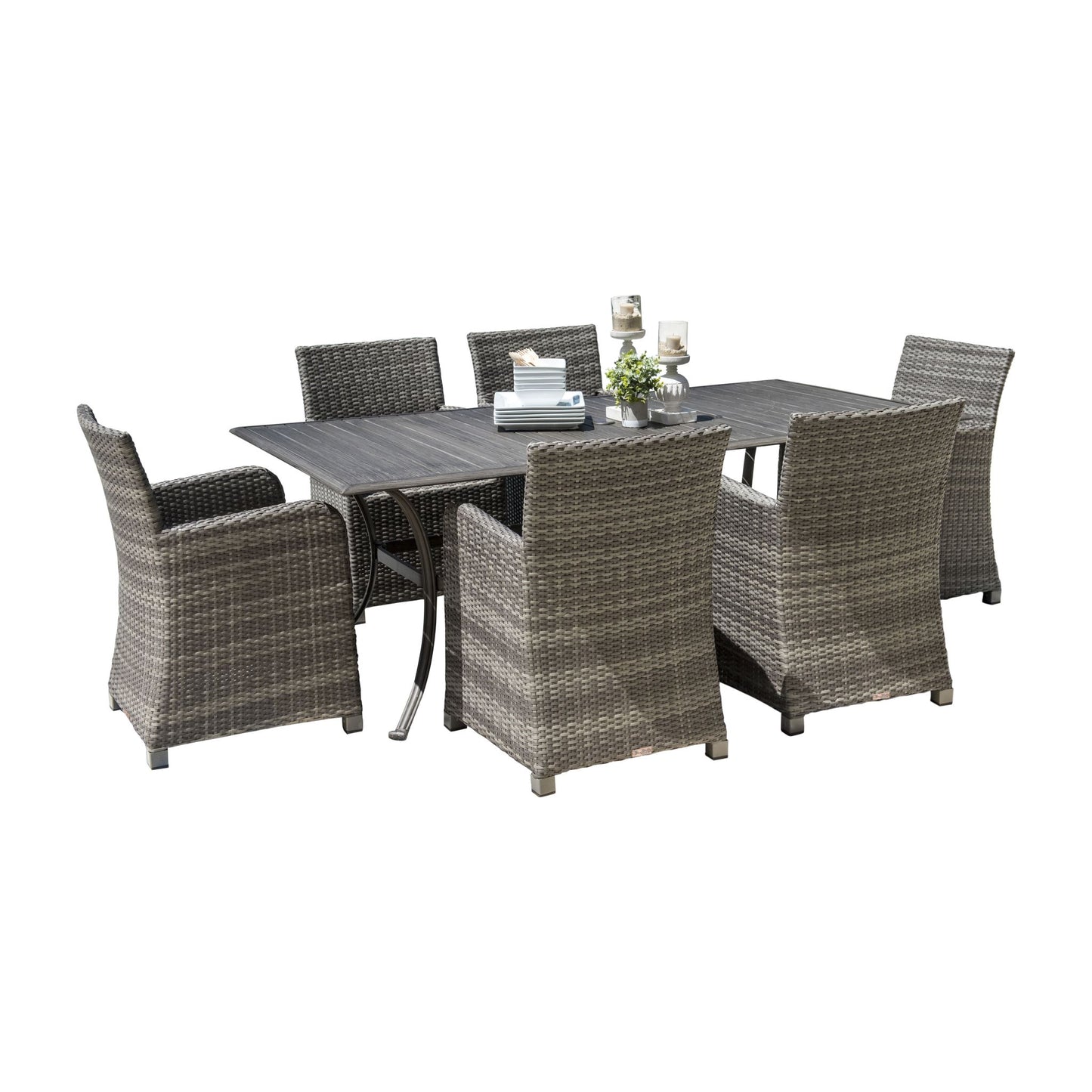 Panama Jack Bridgehampton 7 PC Arm chair Dining Set w/cushions PJO-1701-GRY-7PD-CUSH - BetterPatio.com