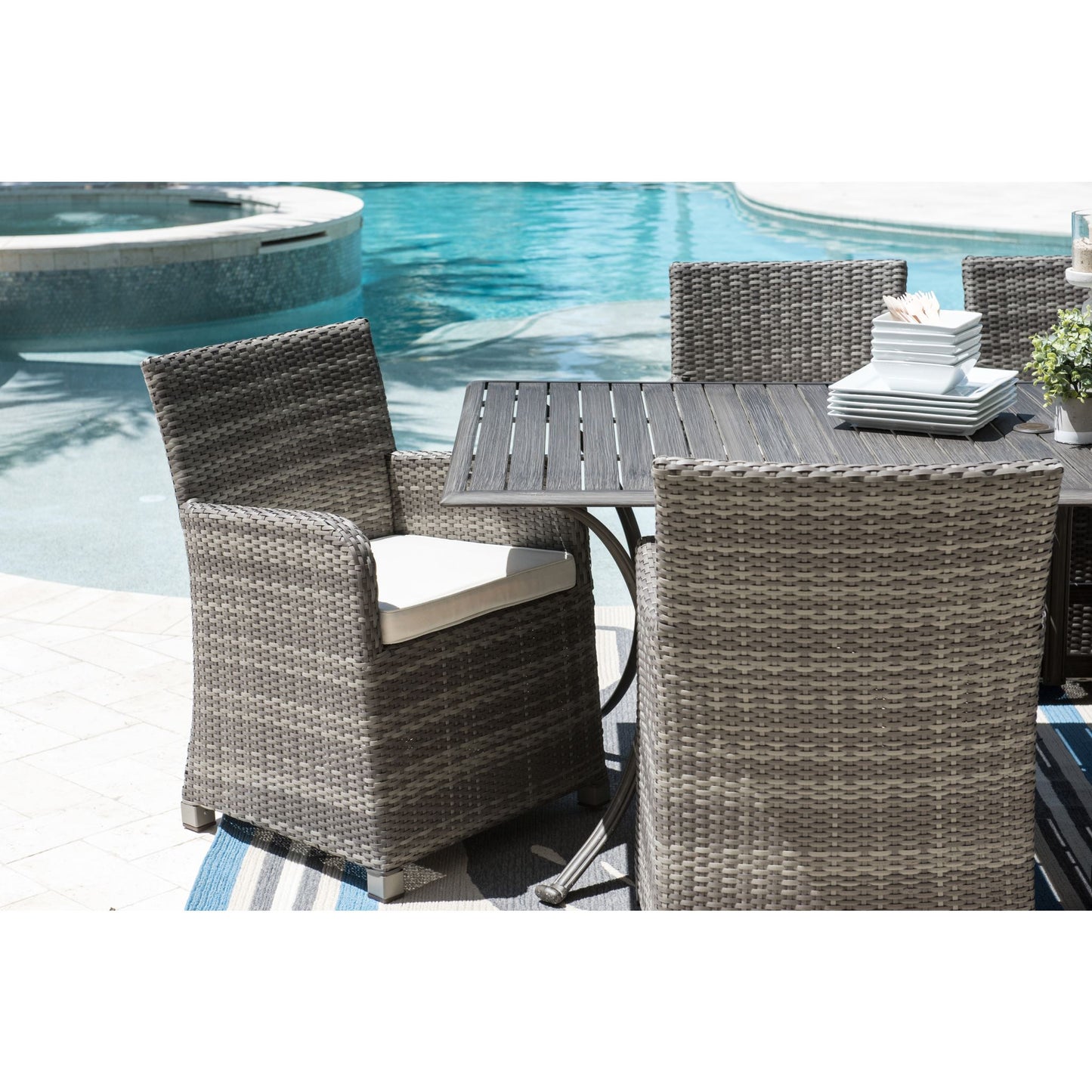 Panama Jack Bridgehampton 7 PC Arm chair Dining Set w/cushions PJO-1701-GRY-7PD-CUSH - BetterPatio.com