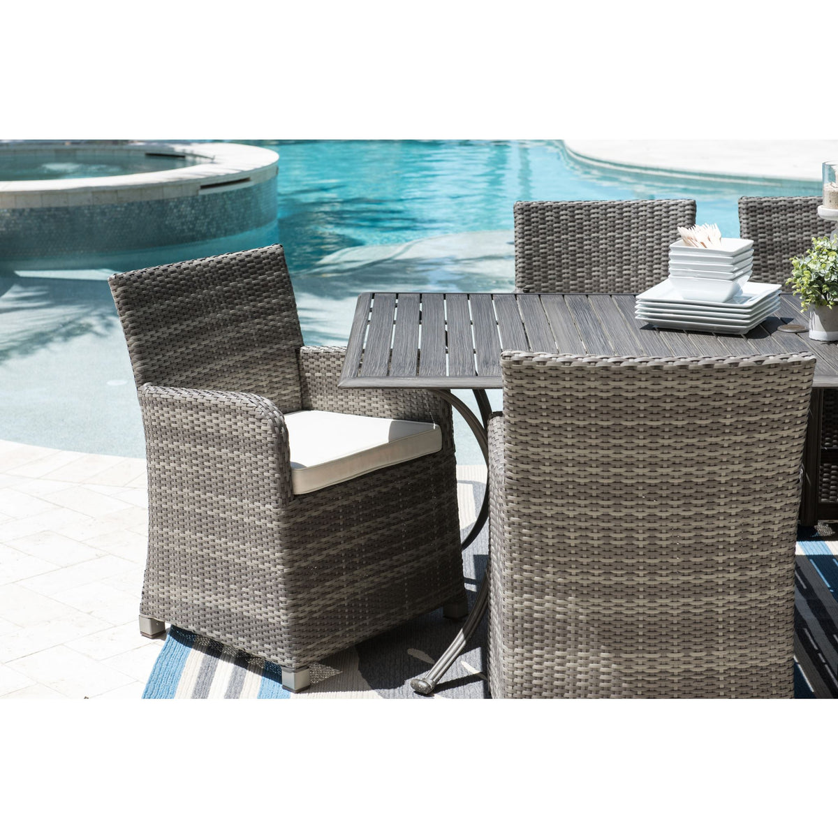 Panama Jack Bridgehampton 7 PC Arm chair Dining Set w/cushions PJO-1701-GRY-7PD-CUSH - BetterPatio.com
