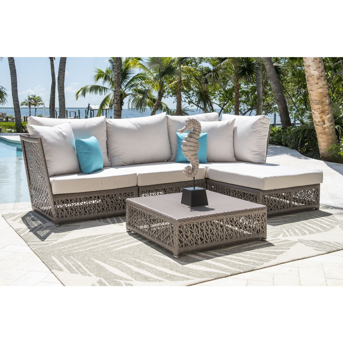 Panama Jack Maldives 6 Piece Sectional Set w/cushions PJO-1801-GRY-6SEC-GLASS - BetterPatio.com