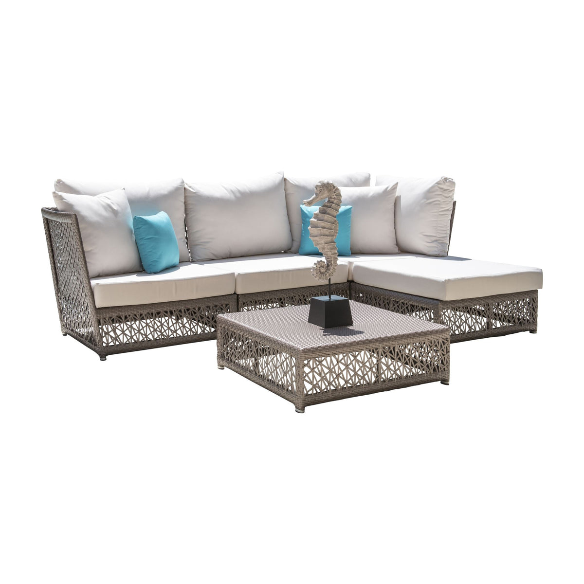 Panama Jack Maldives 6 Piece Sectional Set w/cushions PJO-1801-GRY-6SEC-GLASS - BetterPatio.com