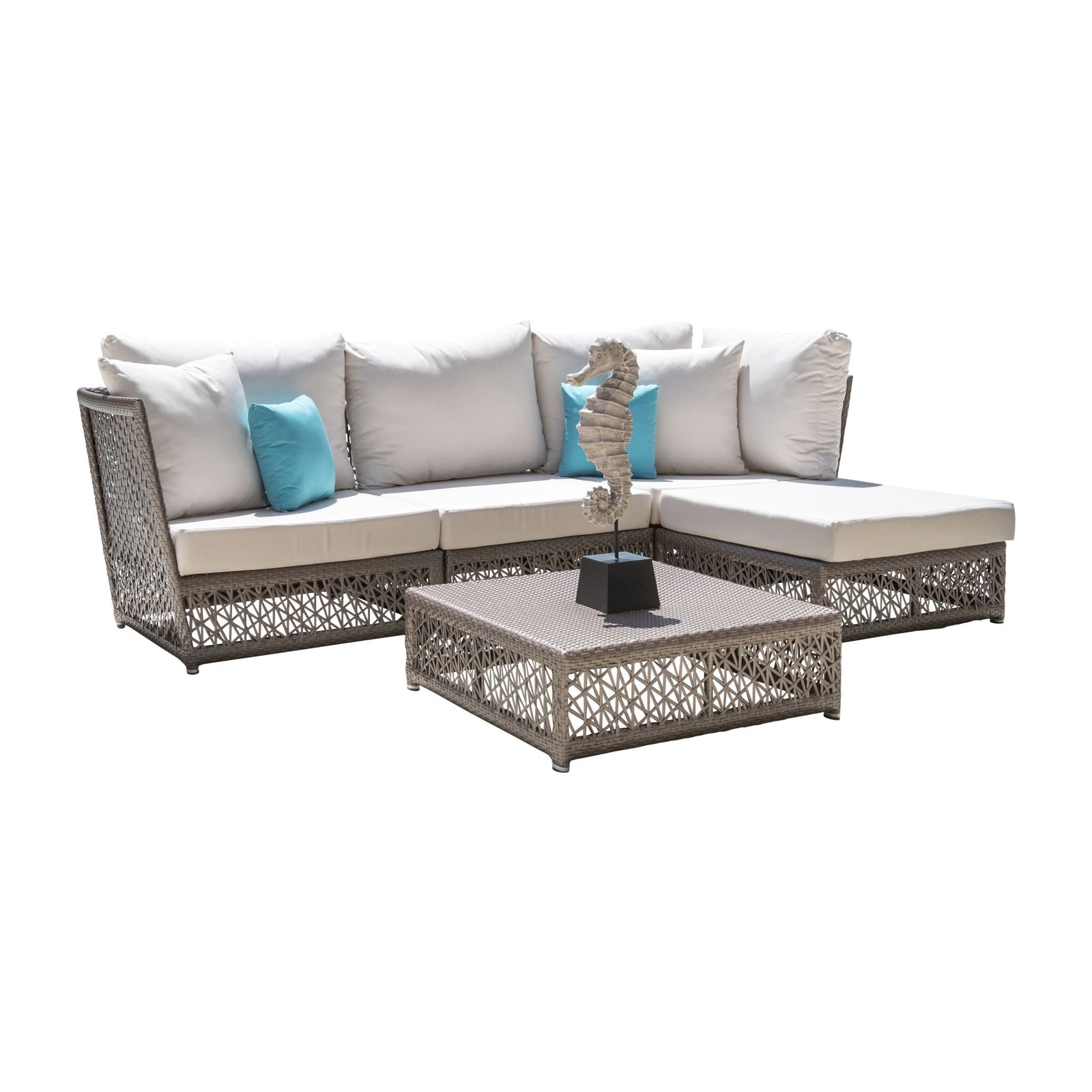 Panama Jack Maldives 6 Piece Sectional Set w/cushions PJO-1801-GRY-6SEC-GLASS - BetterPatio.com