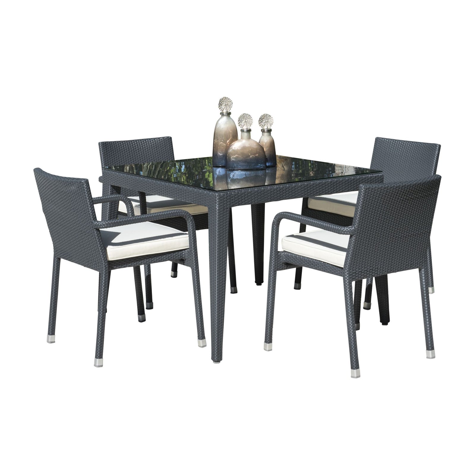 Panama Jack Onyx 5 PC Dining Set w/cushions PJO-1901-BLK-5DA-GL - BetterPatio.com