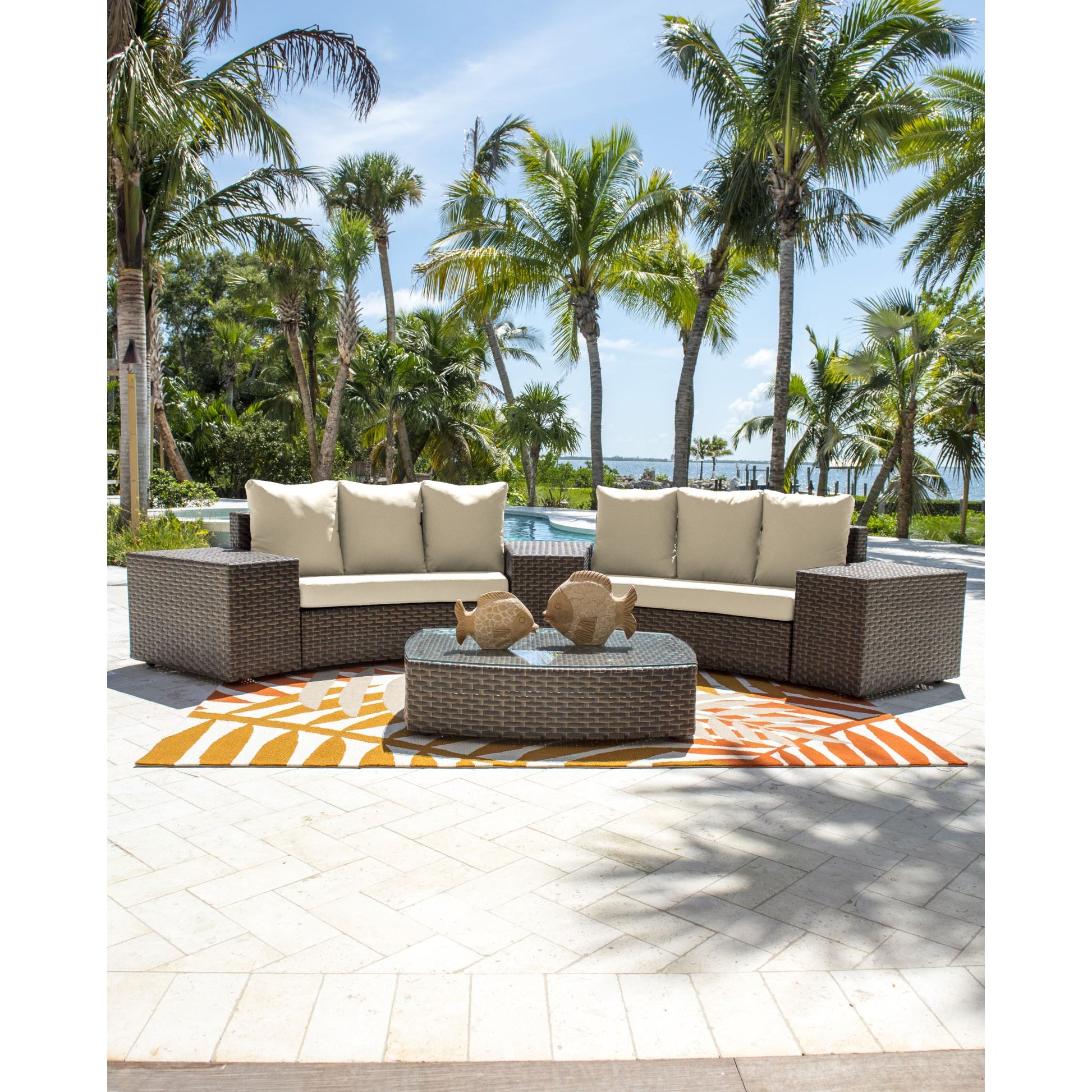 Panama Jack Big Sur 5 Piece Sectional Set w/cushions PJO-2101-BRN-5SEC-GLASS - BetterPatio.com