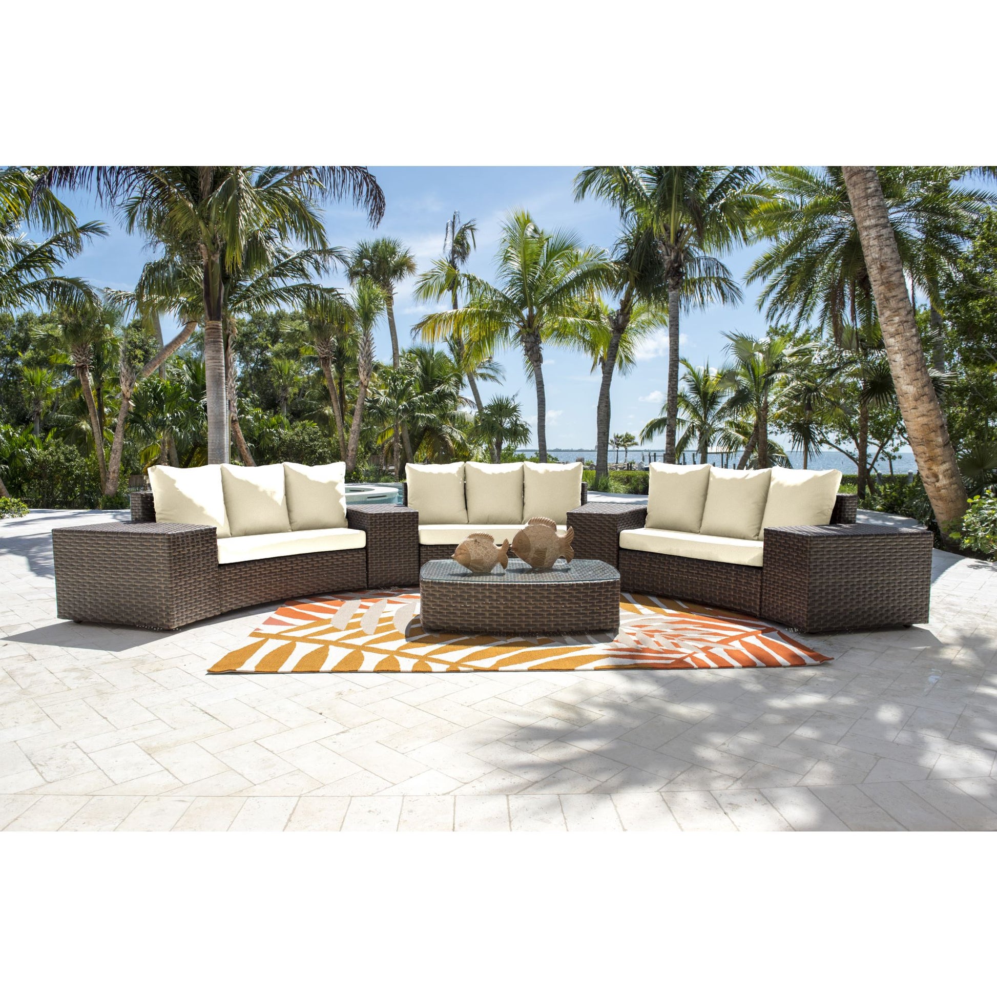 Panama Jack Big Sur 8 Piece Sectional Set w/cushions PJO-2101-BRN-8SEC-GLASS - BetterPatio.com