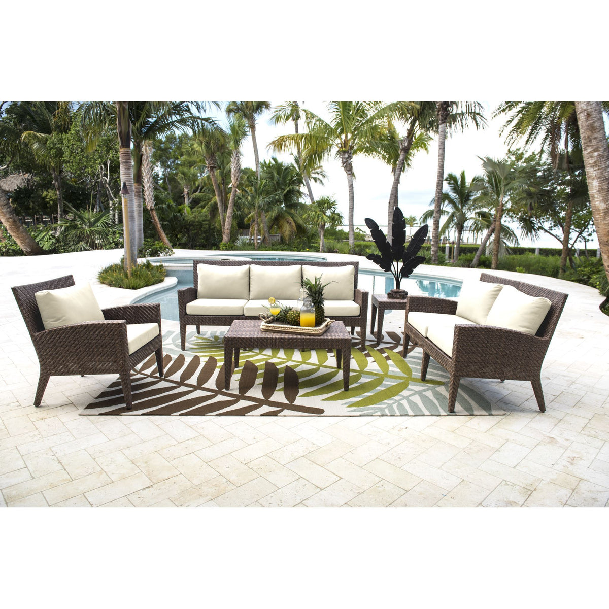 Panama Jack Oasis 5 PC Seating Set w/cushions PJO-2201-JBP-5PC-GLASS - BetterPatio.com