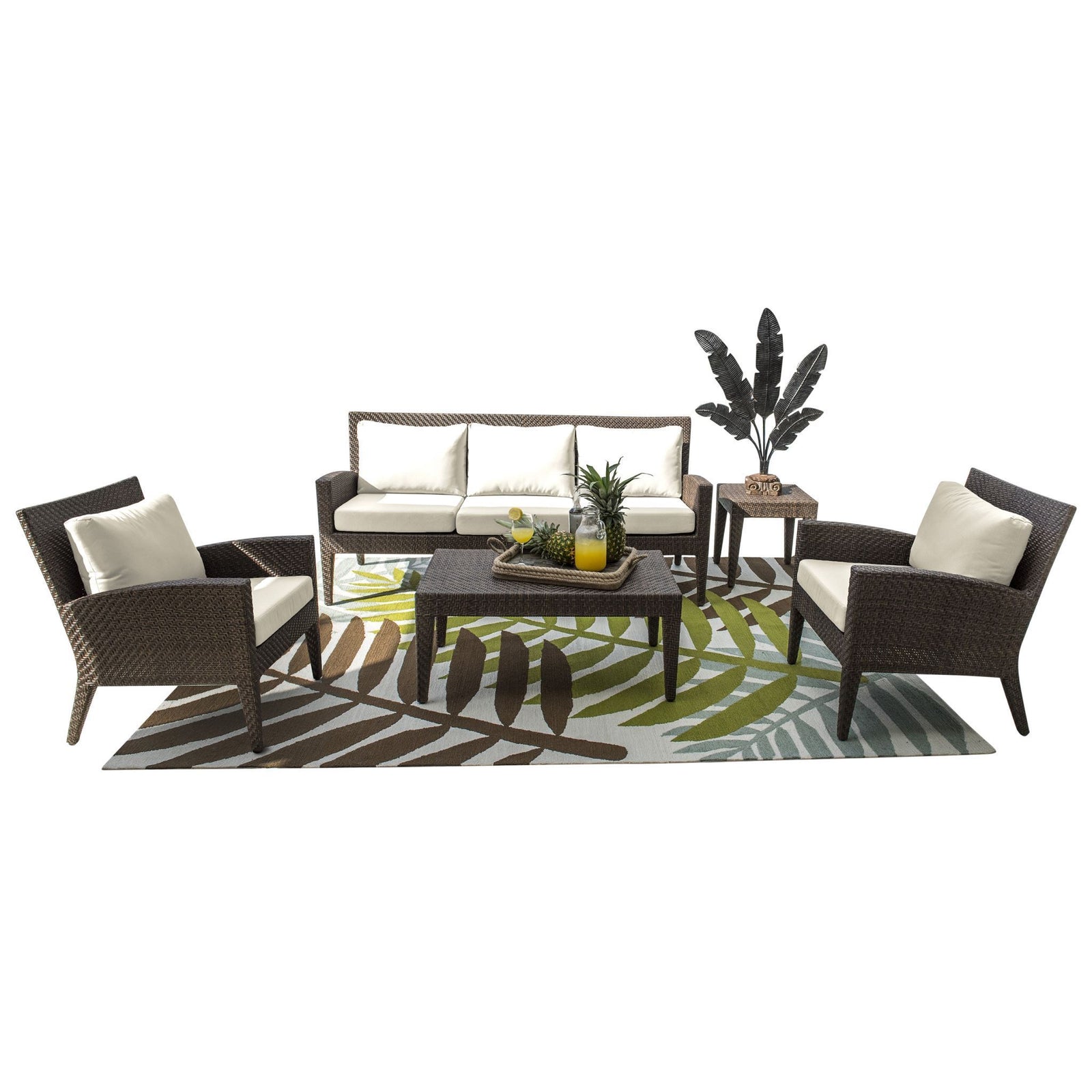 Panama Jack Oasis 5 Piece Seating Set w/cushions PJO-2201-JBP-5SC-GLASS - BetterPatio.com