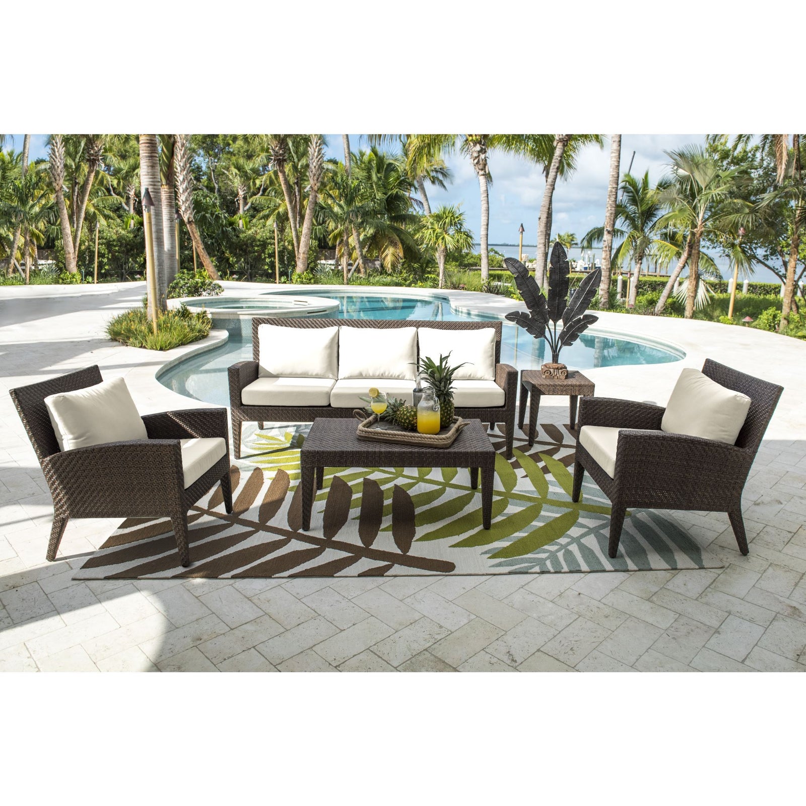 Panama Jack Oasis 5 Piece Seating Set w/cushions PJO-2201-JBP-5SC-GLASS - BetterPatio.com