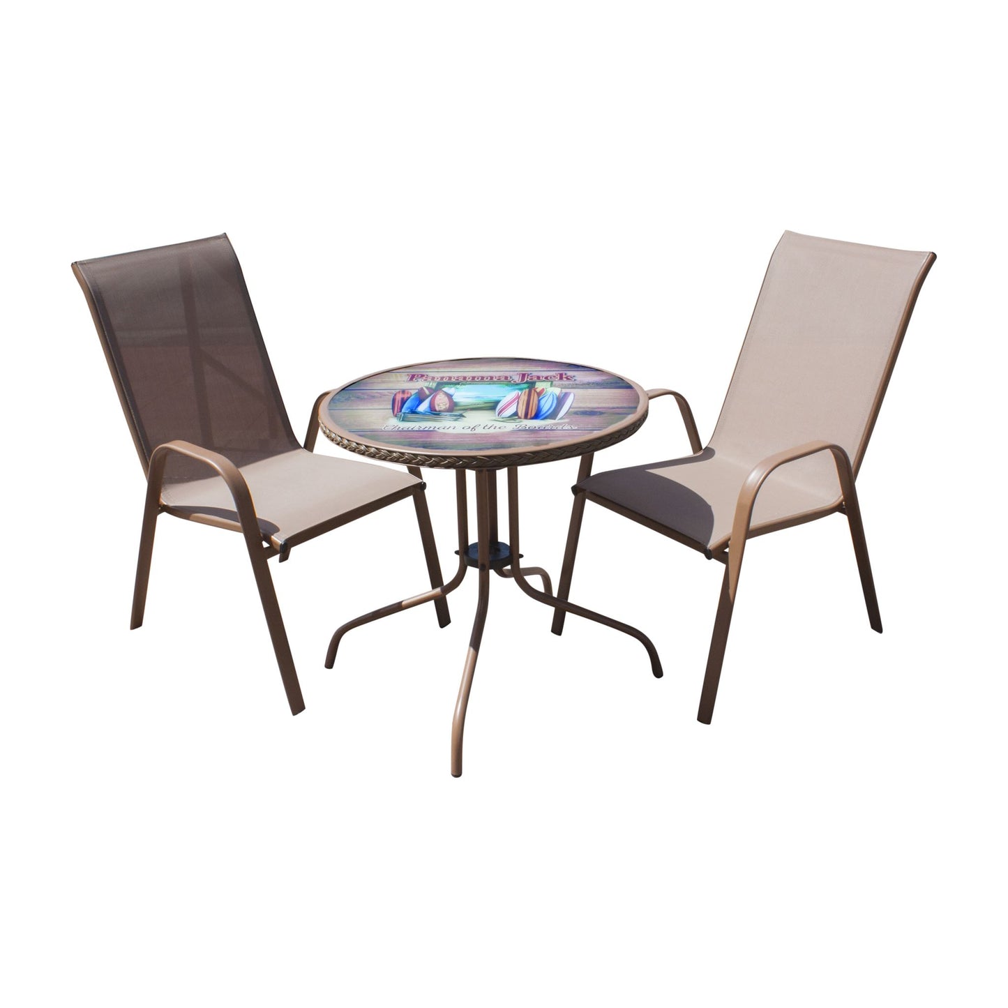 Panama Jack Cafe 3 PC Bistro Set Chairman of the Board High back Sling PJO-9001-ESP-3DH-BTC - BetterPatio.com