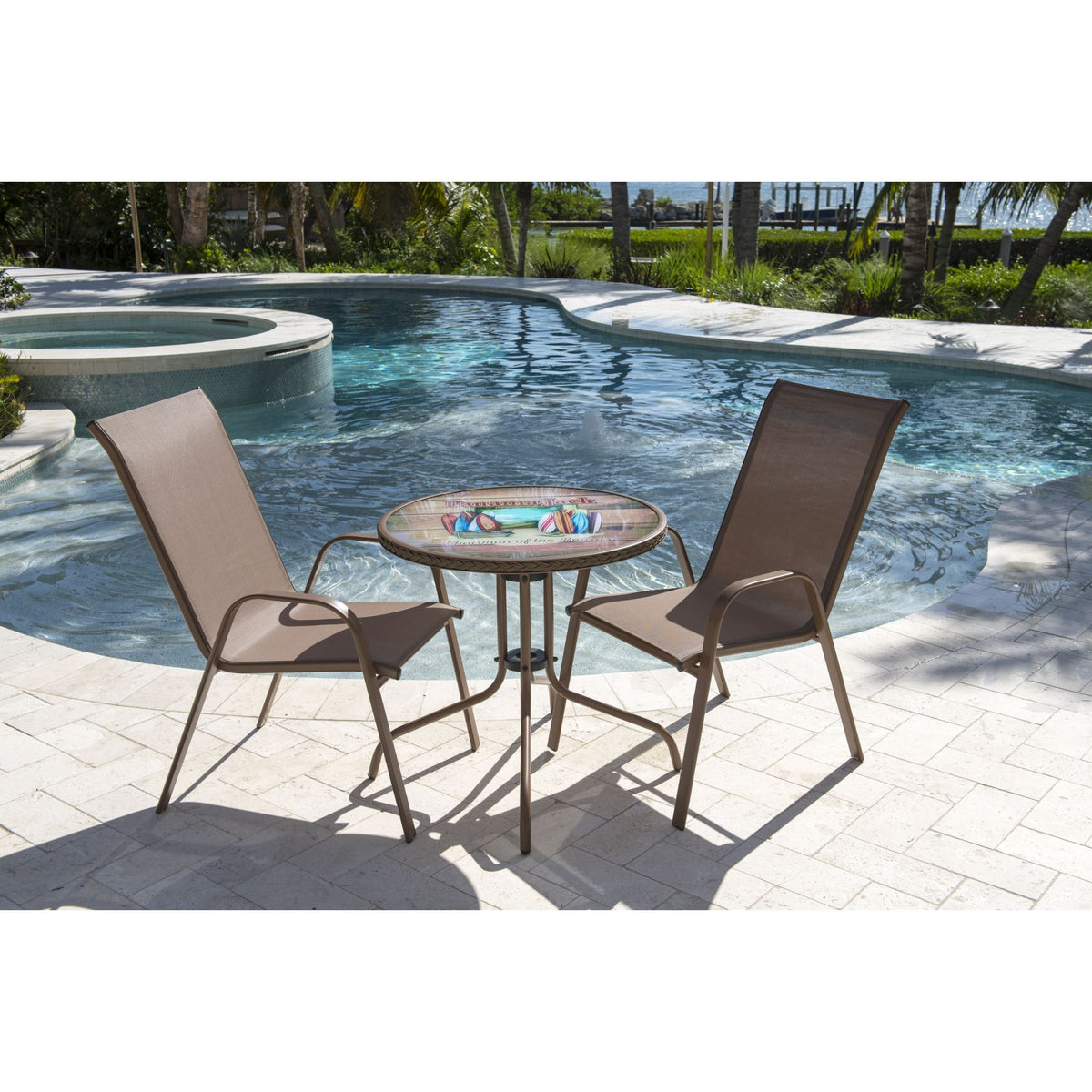 Panama Jack Cafe 3 PC Bistro Set Chairman of the Board High back Sling PJO-9001-ESP-3DH-BTC - BetterPatio.com