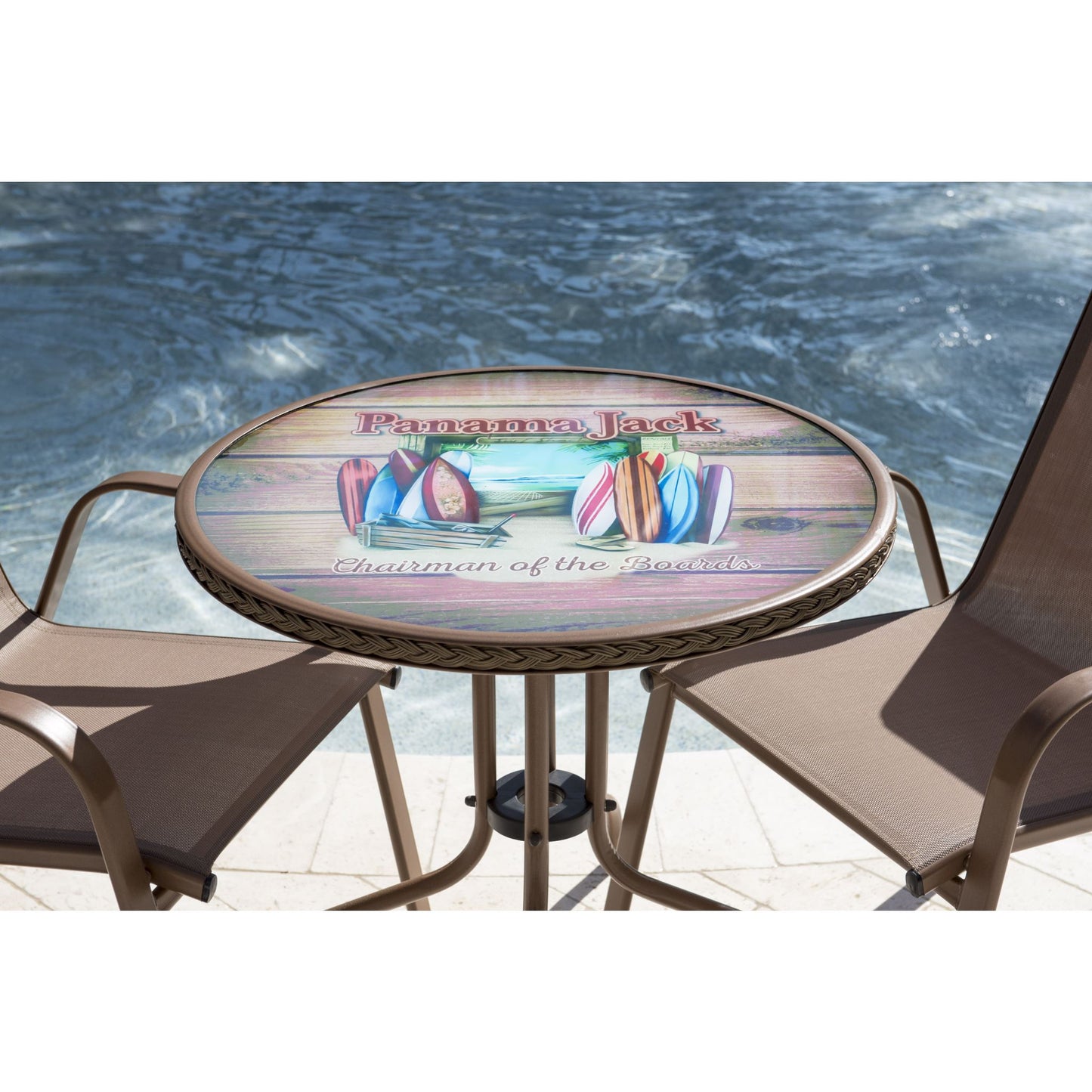 Panama Jack Cafe 3 PC Bistro Set Chairman of the Board High back Sling PJO-9001-ESP-3DH-BTC - BetterPatio.com
