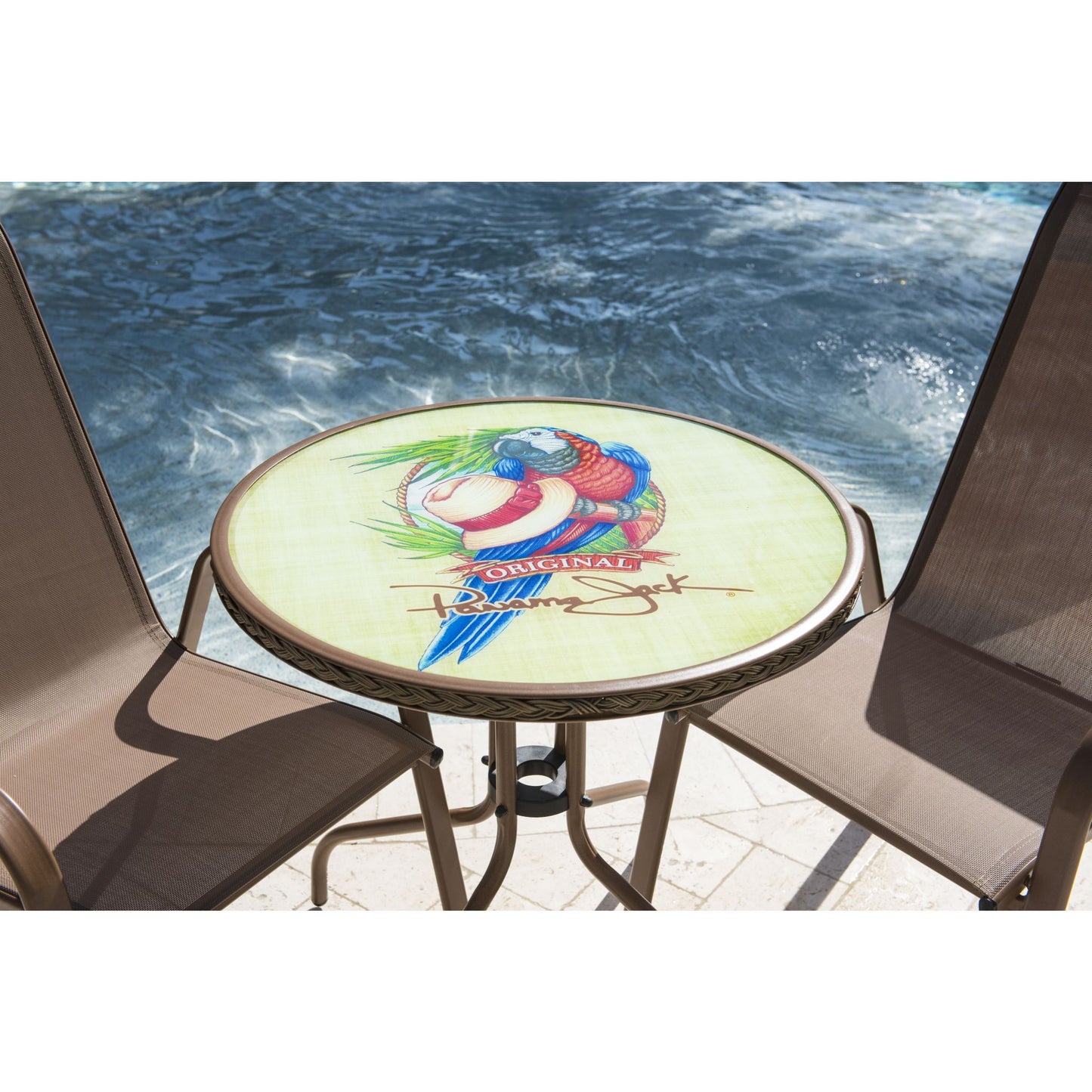 Panama Jack Cafe 3 PC Parrot Bistro Set High back Sling PJO-9001-ESP-3DH-BTP - BetterPatio.com