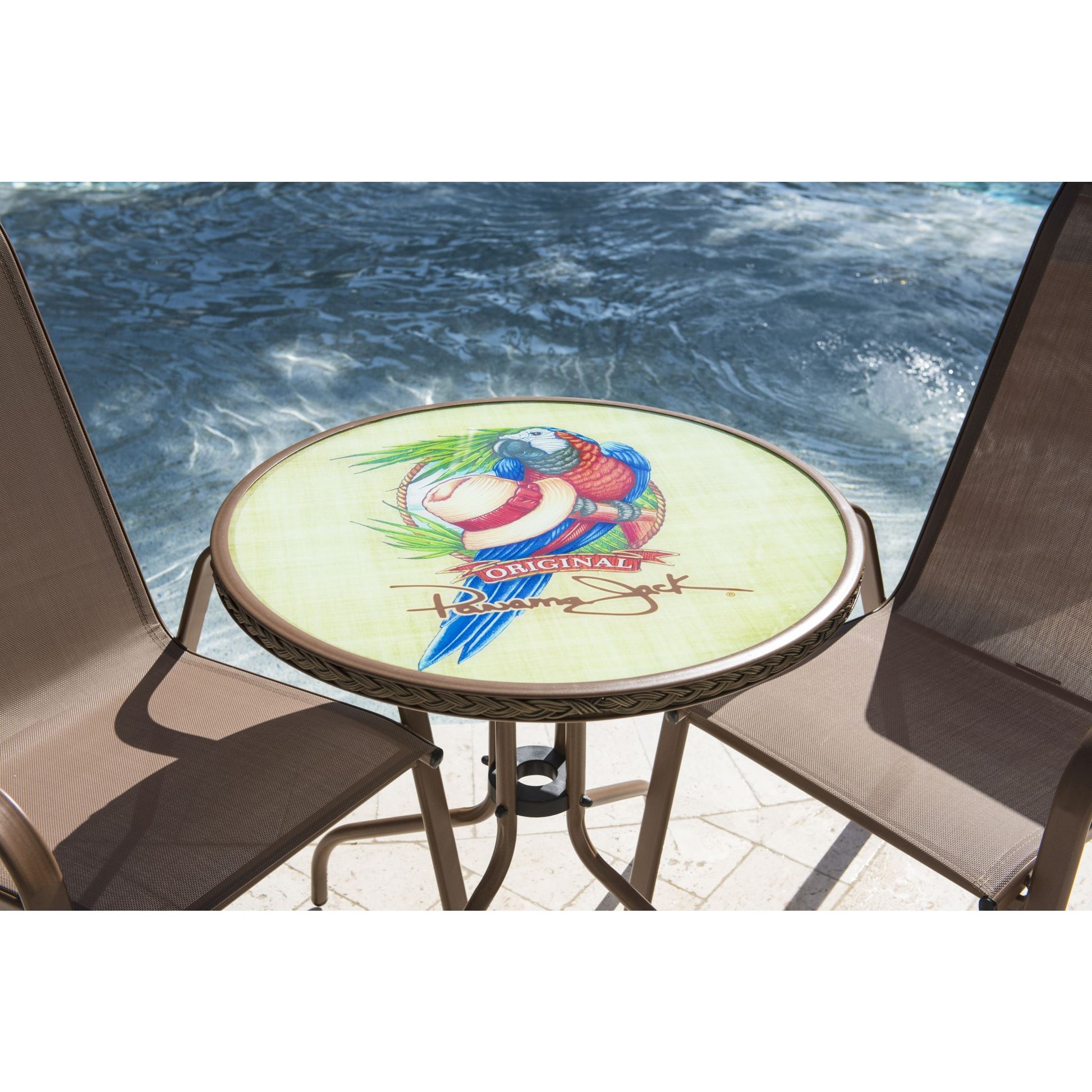 Panama Jack Cafe 3 PC Parrot Bistro Set High back Sling PJO-9001-ESP-3DH-BTP - BetterPatio.com