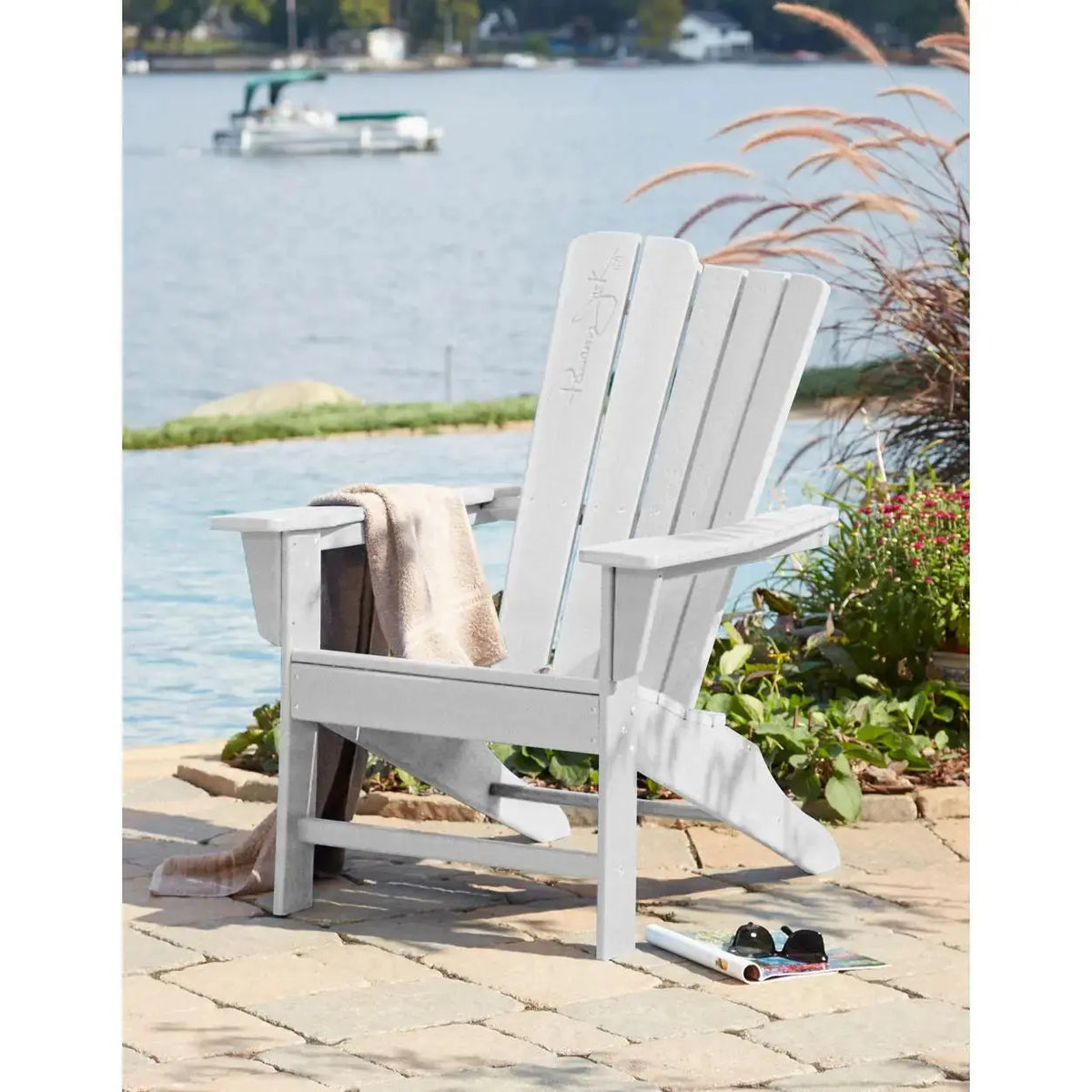 Panama Jack White Outdoor Adirondack Chair and Ottoman Set PJO-4001-WHT-2PC - BetterPatio.com